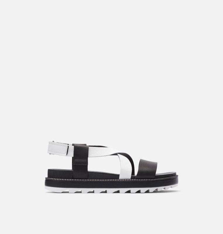 Womens Sandals Black/White - Sorel Roaming™ Criss Cross Flat - 289374-LYM